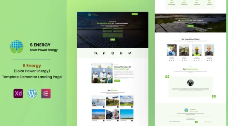 S Energy – Solar Renewable Energy – Services Elementor Landing Page